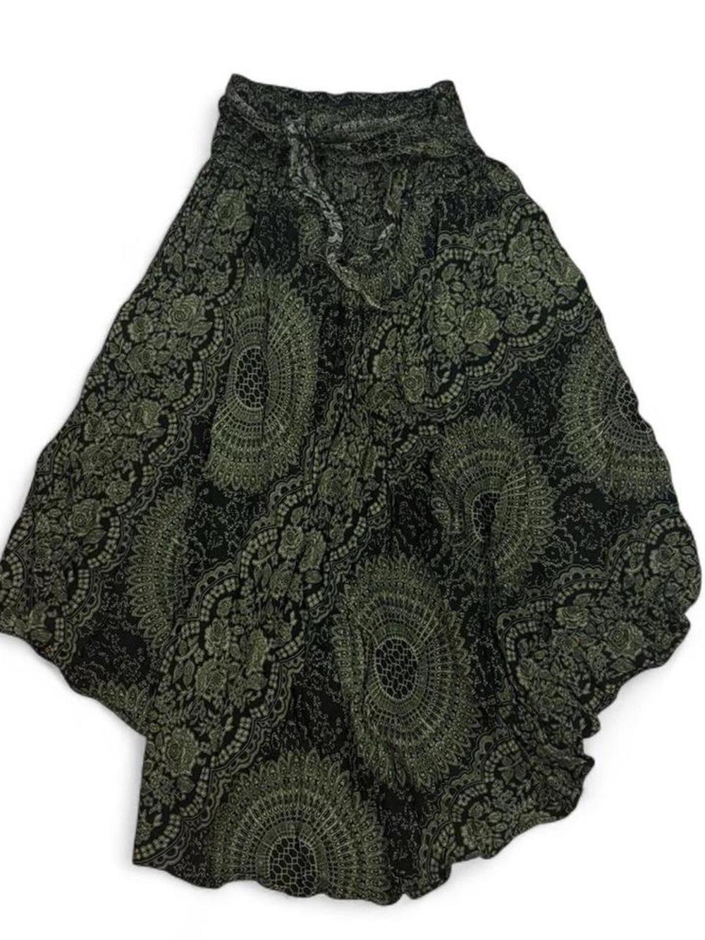 Bangkok Pants green print belted asymmetrical skirt plus size